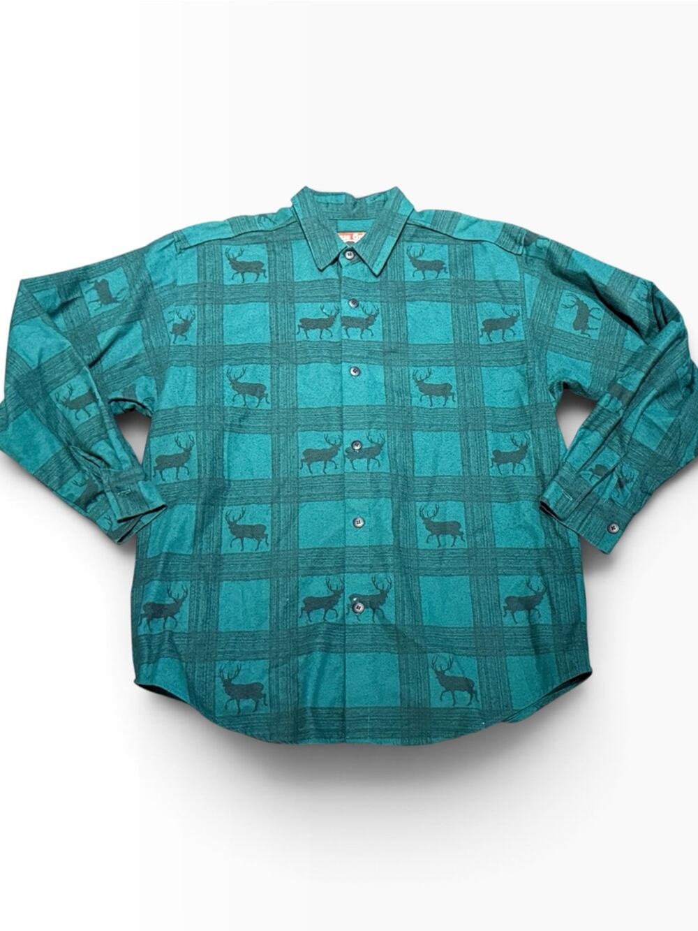Vintage True Grit Green Heavy Cotton Flannel Mens Medium Long Sleeve Shirt